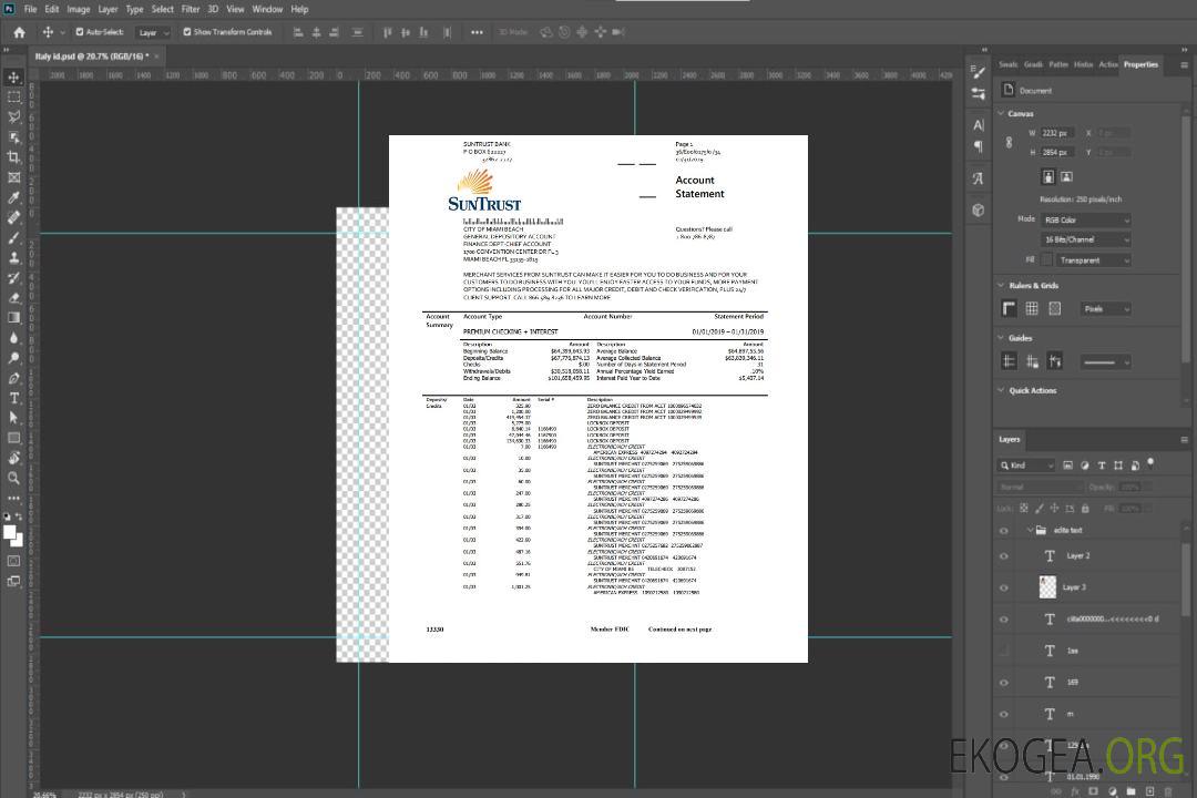 Relevé bancaire SunTrust aux États-Unis template Relevé bancaire SunTrust aux États-Unis template